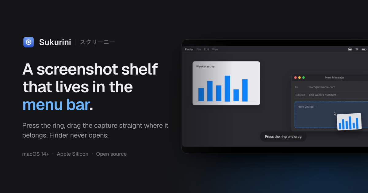 Sukurini — a screenshot shelf for the macOS menu bar logo